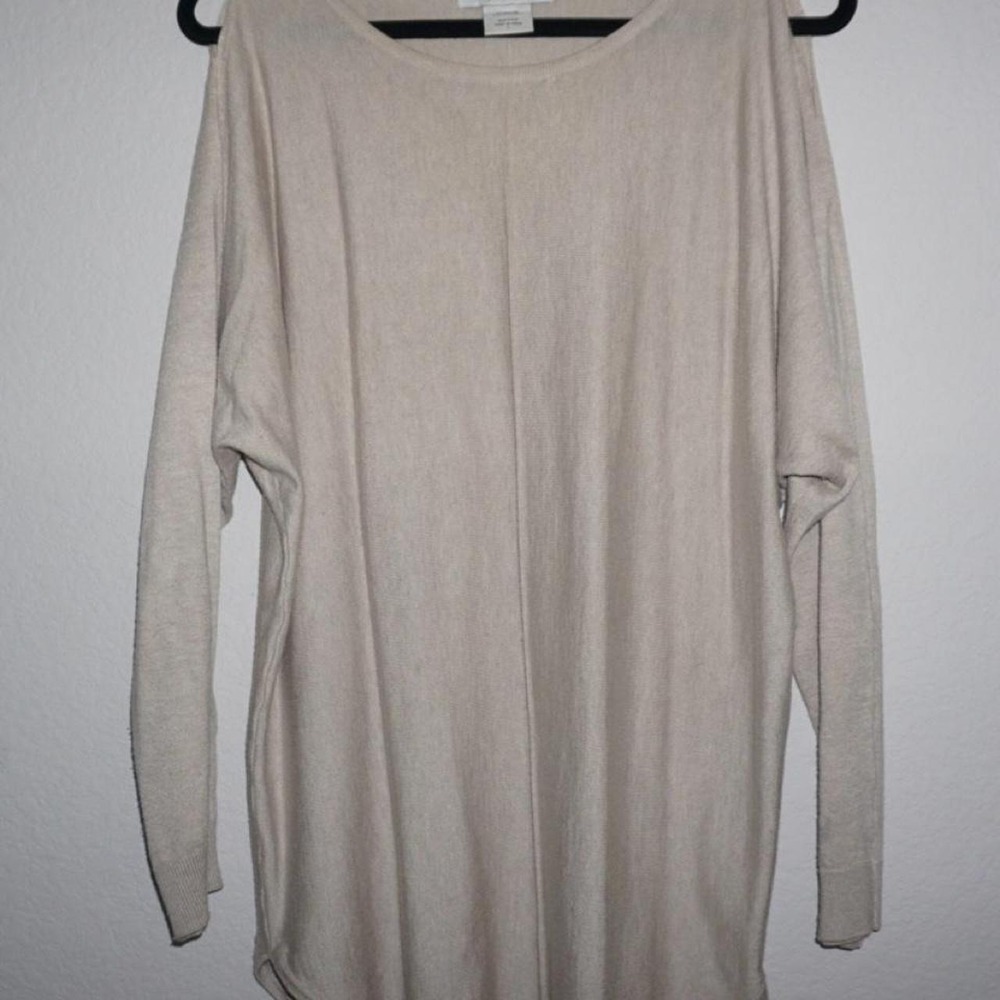 99 Jane Street- cream rayon & polyester long sleeve top with shoulder cut out